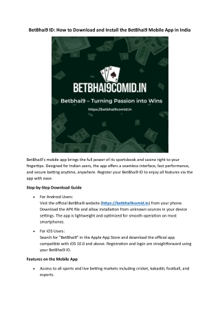 How to Download and Install the BetBhai9 Mobile App