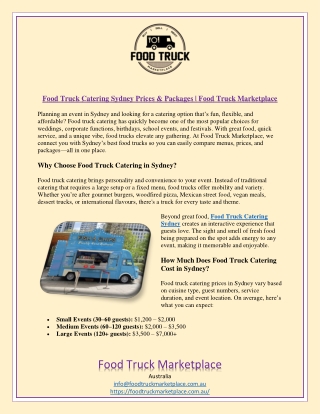 Food Truck Catering Sydney Prices & Packages Food Truck Marketplace