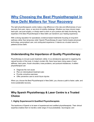 Why Choosing the Best Physiotherapist in New Delhi Matters for Your Recovery