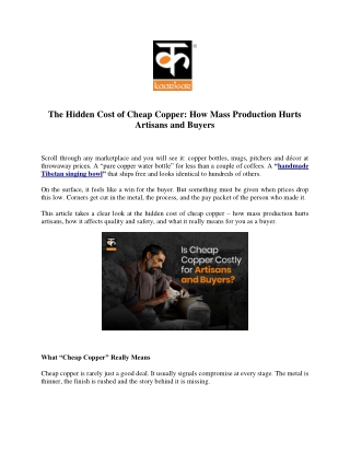 The Hidden Cost of Cheap Copper: How Mass Production Hurts Artisans and Buyers