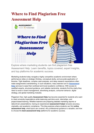 Where to Find Plagiarism Free Assessment Help