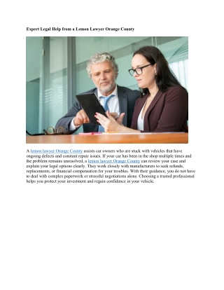 Orange County Lemon Law Lawyer for Your Case