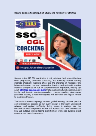 How to Balance Coaching, Self-Study, and Revision for SSC CGL
