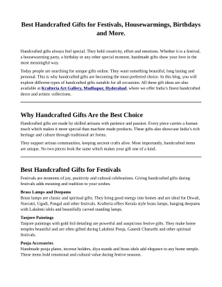 Best Handcrafted Gifts for Festivals, Housewarmings, Birthdays and More