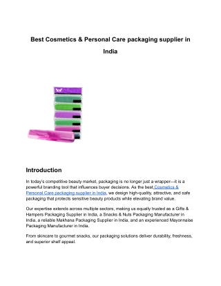 Best Cosmetics & Personal Care packaging supplier in India 