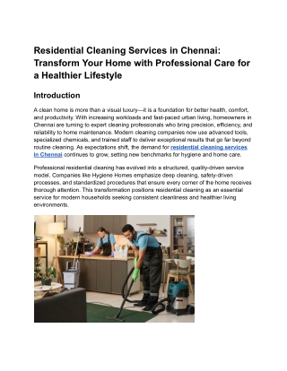 Residential Cleaning Services in Chennai_ Transform Your Home with Professional Care for a Healthier Lifestyle