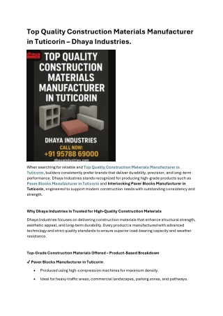 Top Quality Construction Materials Manufacturer in Tuticorin  Dhaya Industries