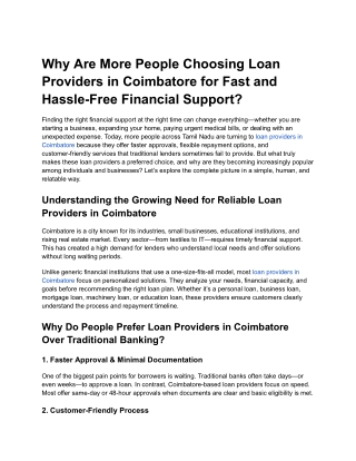 Why Are More People Choosing Loan Providers in Coimbatore for Fast and Hassle-Free Financial Support