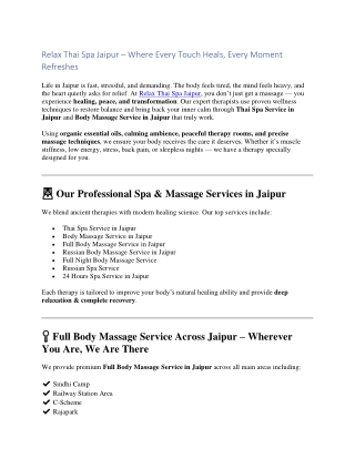 Relax Thai Spa Jaipur – Where Every Touch Heals, Every Moment Refreshes