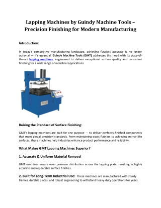 Lapping Machines by Guindy Machine Tools –  Precision Finishing for Modern Manuf