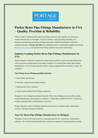Parker Brass Pipe Fittings Manufacturer in USA – Quality, Precision & Reliability
