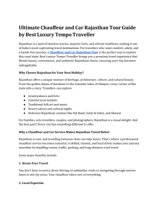 Ultimate Chauffeur and Car Rajasthan Tour Guide by Best Luxury Tempo Traveller