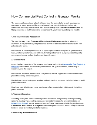 How Commercial Pest Control in Gurgaon Works