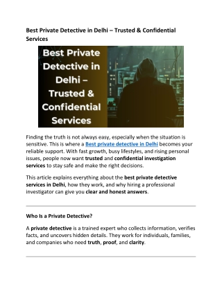 Best Private Detective in Delhi – Trusted & Confidential Services