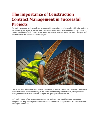 The Importance of Construction Contract Management in Successful Projects