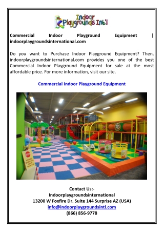 Commercial Indoor Playground Equipment | indoorplaygroundsinternational.com