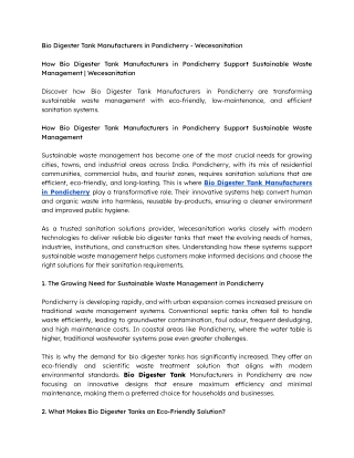 Bio Digester Tank Manufacturers in Pondicherry