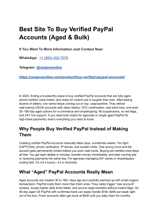 Best Site To Buy Verified PayPal Accounts (Aged & Bulk)