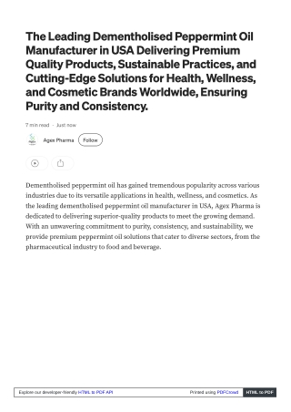 The Secret Behind Premium Oils: Dementholised Peppermint Oil Manufacturer in USA