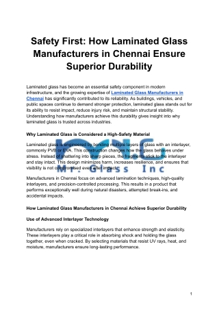 Safety First: How Laminated Glass Manufacturers in Chennai Ensure Superior Durability