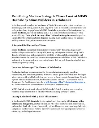 Redefining Modern Living_ A Closer Look at MIMS Oakdale by Mims Builders in Yelahanka
