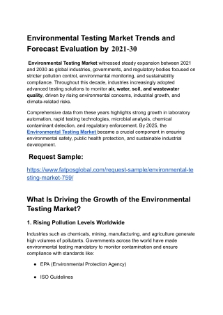 Environmental Testing Market Trends and Forecast Evaluation by 2021-30