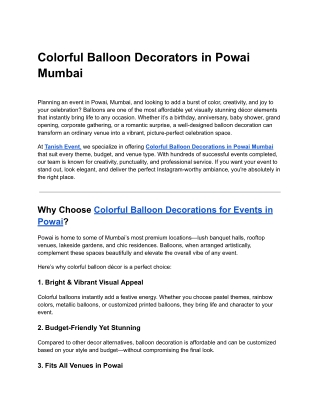 Colorful Balloon Decorators in Powai Mumbai