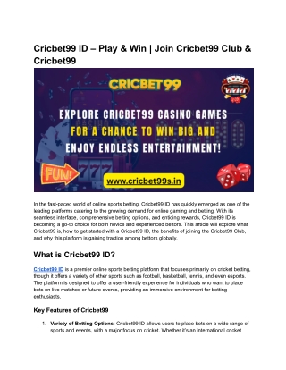 Cricbet99 ID – Play & Win _ Join Cricbet99 Club & Cricbet99