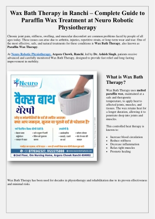 Wax Bath Therapy in Ranchi - Neuro Robotic Physiotherapy - Dr. Ashish Singh.pdf