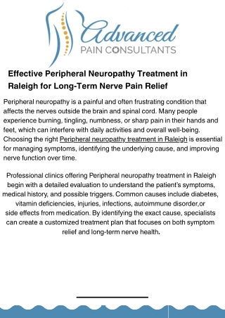 Trusted Peripheral Neuropathy Treatment in Raleigh for Nerve Pain Relief