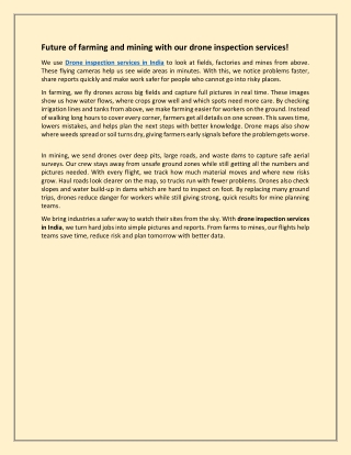 Future of farming and mining with our drone inspection services!