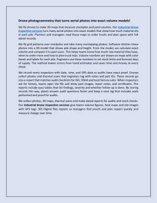 Drone photogrammetry that turns aerial photos into exact volume models