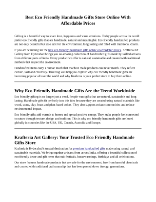 Best Eco Friendly Handmade Gifts Store Online With Affordable Prices