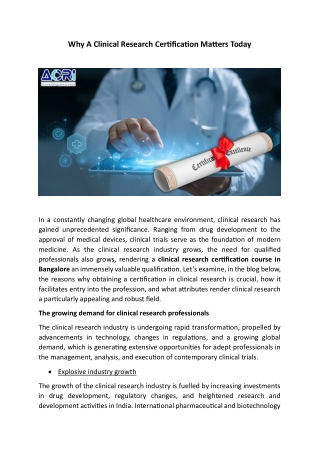 Why A Clinical Research Certification Matters Today