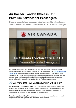 Air Canada London Office in UK_ Premium Services for Passengers
