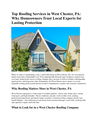 Top Roofing Services in West Chester