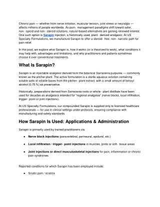 Sarapin Injection A Natural, Non‑Steroidal Pain Relief Option from US Specialty Formulations