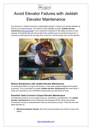 Avoid Elevator Failures with Jeddah Elevator Maintenance