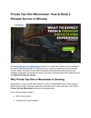 Private Taxi Hire Manchester | Quick & Reliable Booking