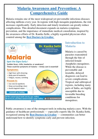 Malaria Awareness and Prevention: A Comprehensive Guide