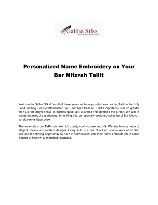 Personalized Name Embroidery on Your Bar Mitzvah Tallit