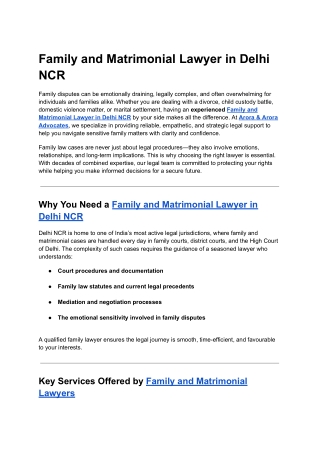 Family and Matrimonial Lawyer in Delhi NCR