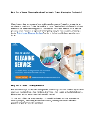 Best End of Lease Cleaning Services Provider in Tyabb, Mornington Peninsula !