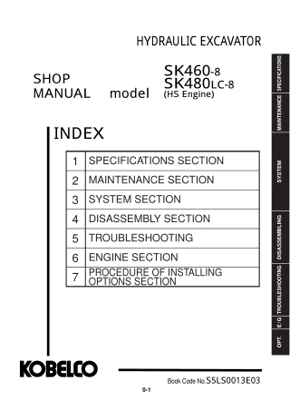 Kobelco SK460-8, SK480LC-8 (HS Engine) Hydraulic Excavator Service Repair Manual Instant Download (Book Code No. S5LS001