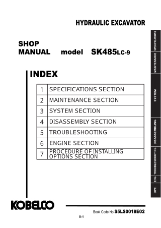 Kobelco SK485LC-9 Hydraulic Excavator Service Repair Manual Instant Download (Book Code No. S5LS0018E02)