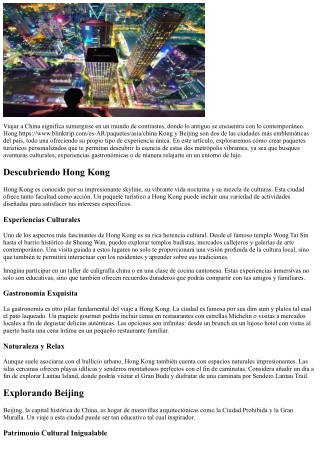 Paquetes Turísticos Personalizados  con el fin de  tu Viaje a Hong Kong y Beijin