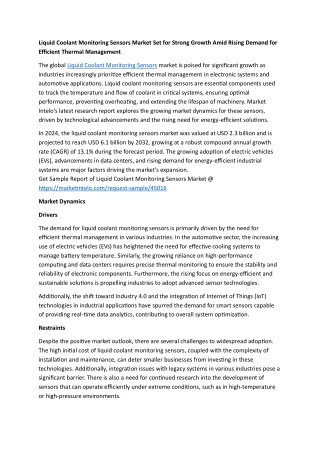 Liquid Coolant Monitoring Sensors Market Set for Strong Growth