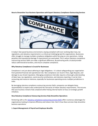 How to Streamline Your Business Operations with Expert Statutory Compliance