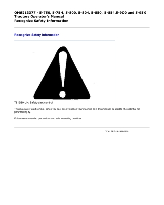 John Deere 5-750, 5-754, 5-800, 5-804, 5-850, 5-854, 5-900 and 5-950 Tractors Operator’s Manual Instant Download (Public
