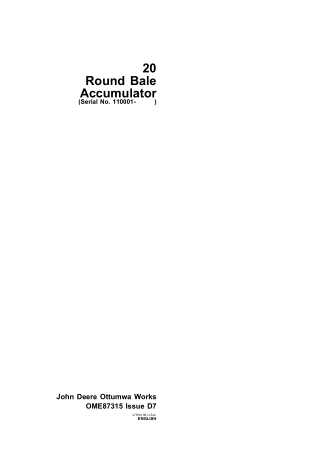John Deere 20 Round Bale Accumulator (Serial No.110001-) Operator’s Manual Instant Download (Publication No. ome87315)